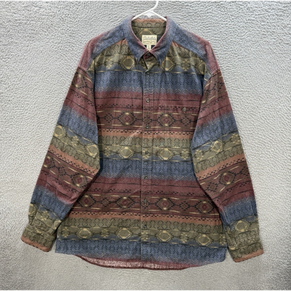 Cabelas‎ Shirt Adult XL Multicolor Geometric Aztec Chamois Flannel Western Mens